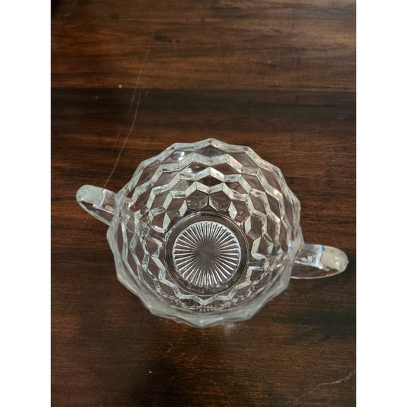 Vintage Jeannette Glass Cube Clear Depression Glass Creamer & Open Sugar Set - Picture 4 of 5